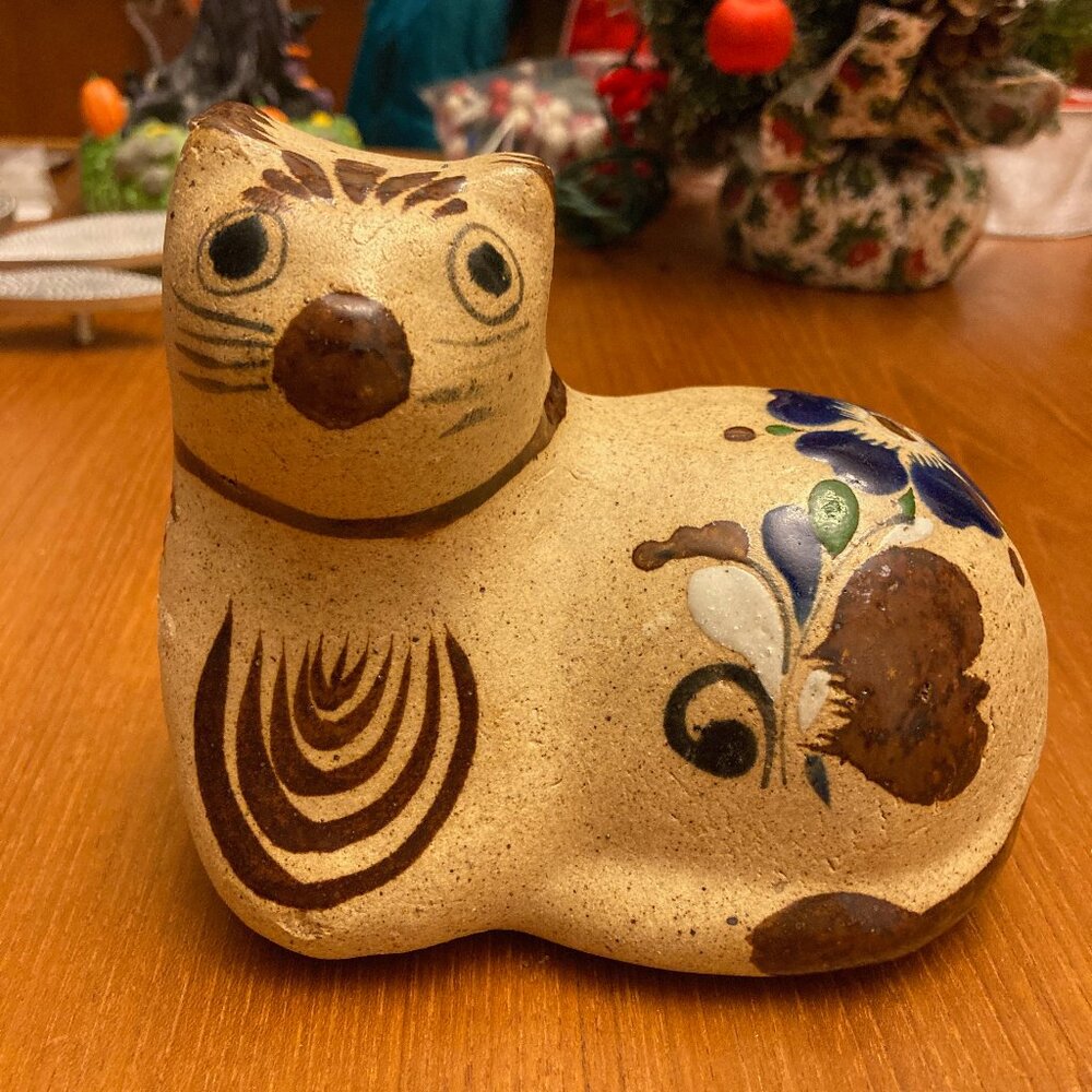 Vintage Tonala Pottery Handpainted Cat